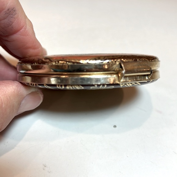 Vintage compact mid century 50-60’s Florentine Italian leather, gold gilt mirror - Picture 5 of 9